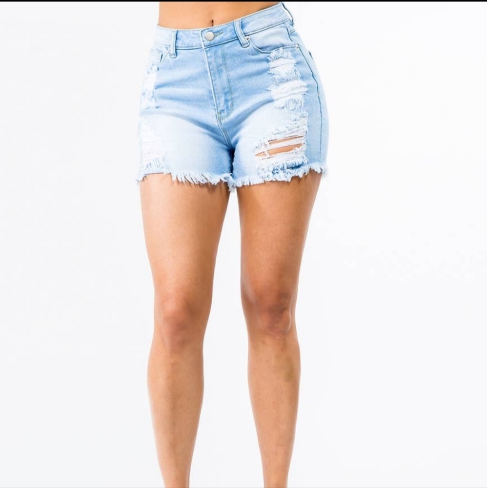 Denim ripped high waist shorts